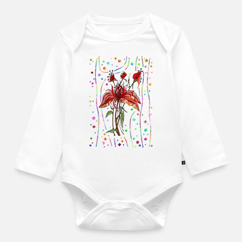 fleurs - Body Bébé bio manches longues - blanc