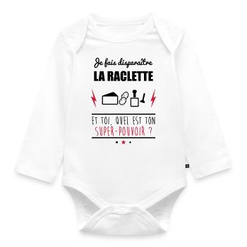 Disparaître la raclette, cadeau raclette, montagne - Body Bébé bio manches longues - blanc - Devant