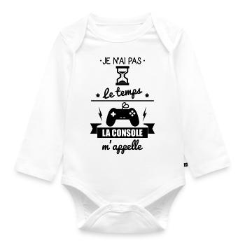 Pas le temps console,geek,gamer,gaming - Body Bébé bio manches longues - blanc - Devant