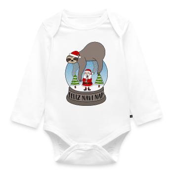 Sloth snow globe Feliz Navidad Feliz Navi Nap - Organic Longsleeve Baby Bodysuit - white - Front
