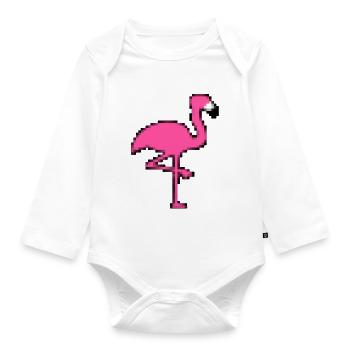 Pixel Flamingo - Organic Longsleeve Baby Bodysuit - white - Front