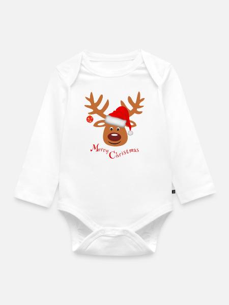 Rentier Weihnachten Fun lustig Merry Christmas - Baby Bio-Langarm-Body - Weiß