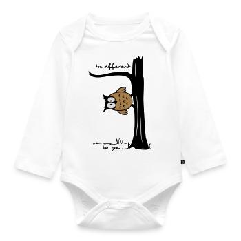 Eule auf Baum "be different, be you" - Baby Bio-Langarm-Body - Weiß - Vorne
