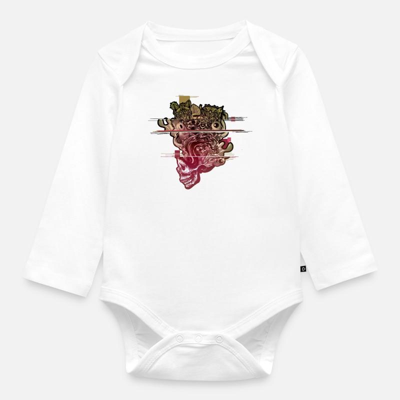 Tête de crâne soufflé Glitch - Body Bébé bio manches longues - blanc