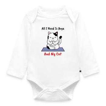 Cadeau de méditation Kitty chaton chat yoga - Body Bébé bio manches longues - blanc - Devant