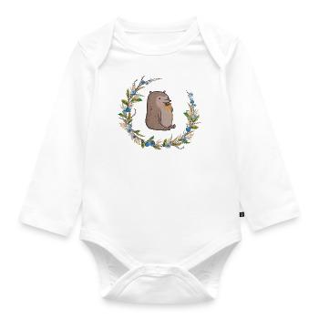 Honey bear with blueberries - Organic Longsleeve Baby Bodysuit - white - Front