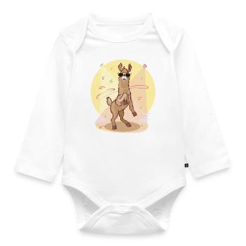 Dabbing Lama - tanzendes cooles Lama - Baby Bio-Langarm-Body - Weiß - Vorne