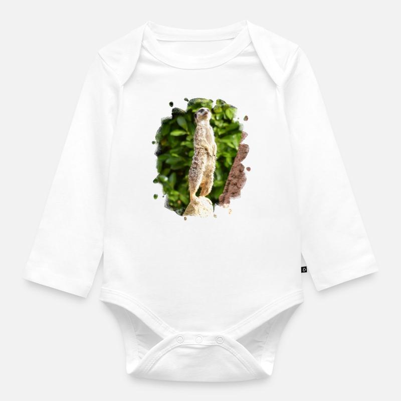 Ein Erdmännchen passt auf. - Baby Bio-Langarm-Body - Weiß