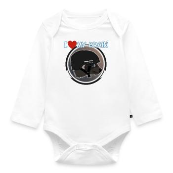I love my brain Wolverine don't care - Organic Longsleeve Baby Bodysuit - white - Front