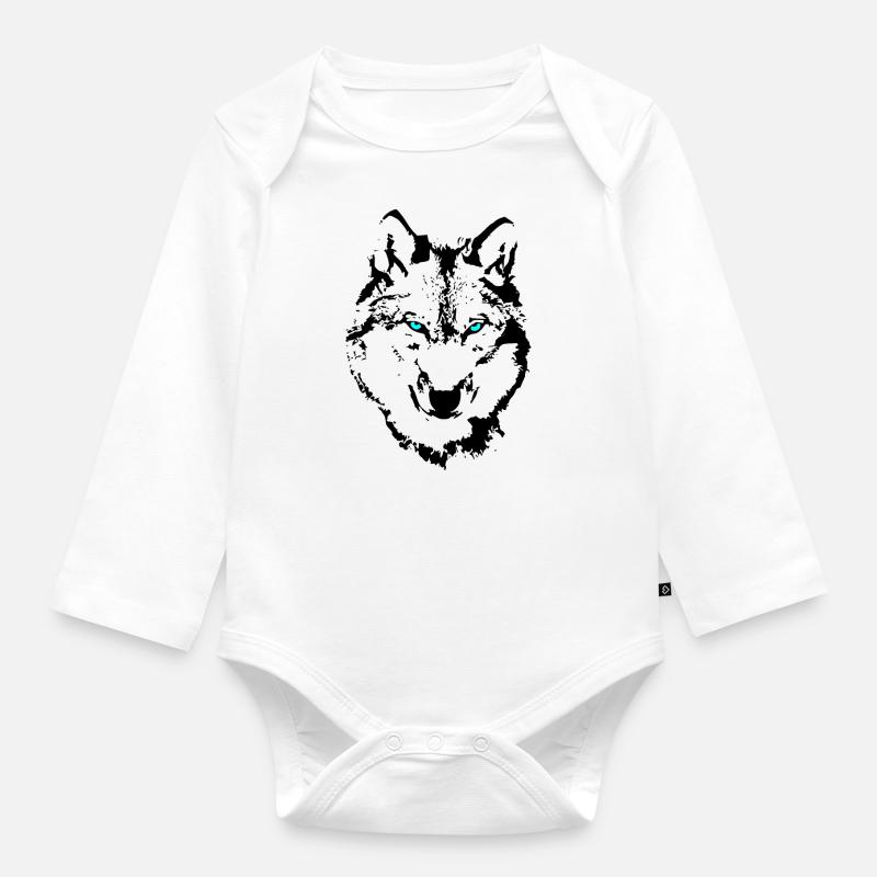 loup - Body Bébé bio manches longues - blanc