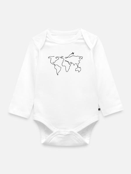 Weltkarte Flugzeug Geschenk Idee - Baby Bio-Langarm-Body - Weiß