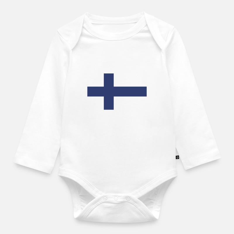 Drapeau de la Finlande, pavillon de la Finlande, drapeau de la Finlande - Body Bébé bio manches longues - blanc
