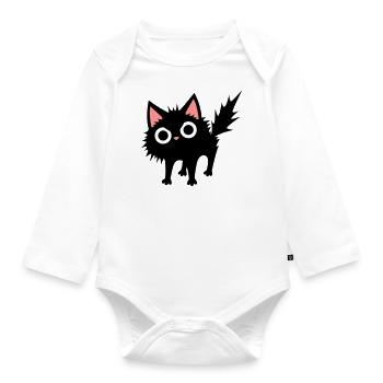 Schwarze Katze - Baby Bio-Langarm-Body - Weiß - Vorne