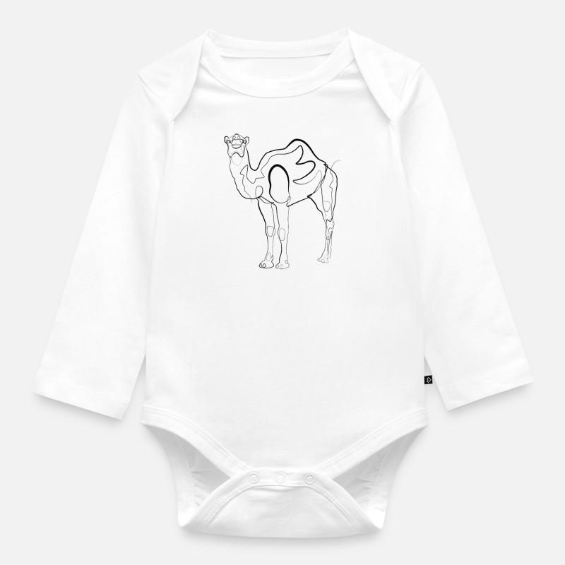 Kamel Dromedar - one line drawing - Baby Bio-Langarm-Body - Weiß