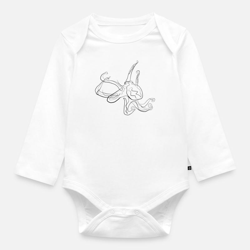 Calamar - one line drawing - Body Bébé bio manches longues - blanc