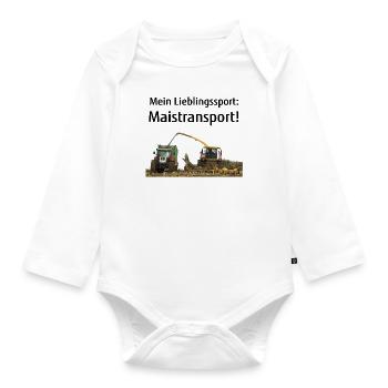Mein Lieblingssport Maistransport Traktor Häcksler - Baby Bio-Langarm-Body - Weiß - Vorne