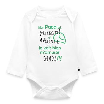 papa motard gamer - Body Bébé bio manches longues - blanc - Devant