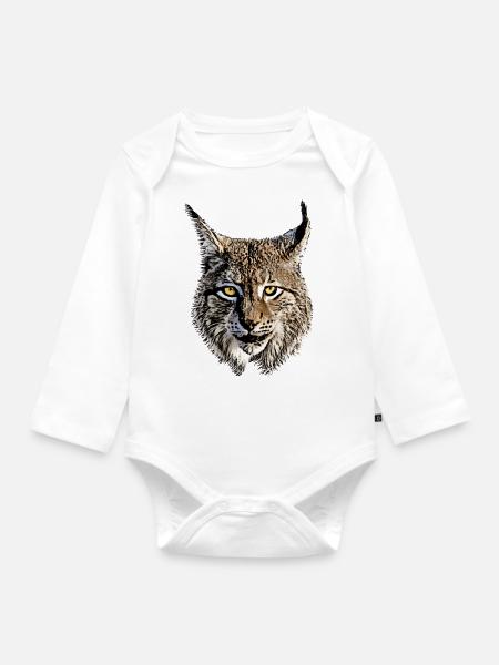 Luchs Raubkatze Raubtier Tier coole Katze Lynx - Baby Bio-Langarm-Body - Weiß