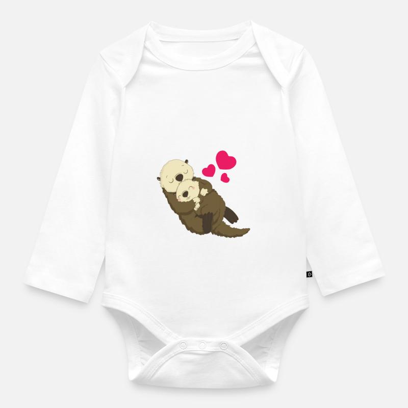 Beste Mutter Otter Bieber Mama Liebe - Baby Bio-Langarm-Body - Weiß