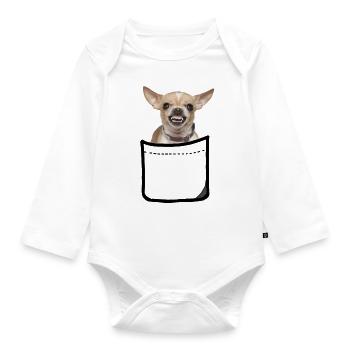 chihuahua in pocket - Organic Longsleeve Baby Bodysuit - white - Front
