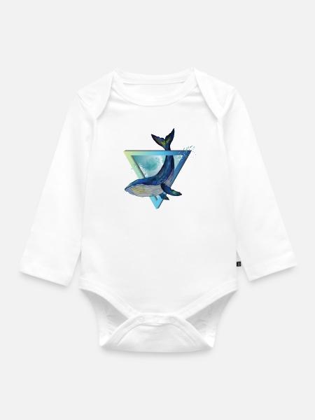 Wal - Dreieck - Aquarell - Baby Bio-Langarm-Body - Weiß