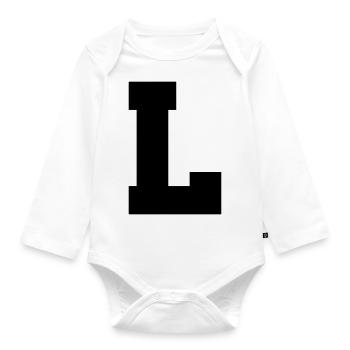 L - capital letter single, bold and serif - Organic Longsleeve Baby Bodysuit - white - Front