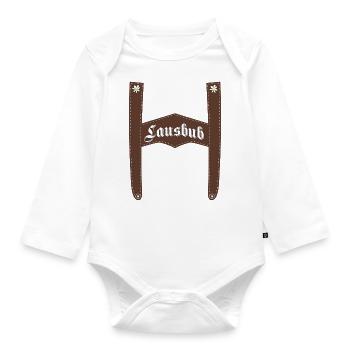 Lederhose "Lausbub" Tracht - Baby Bio-Langarm-Body - Weiß - Vorne