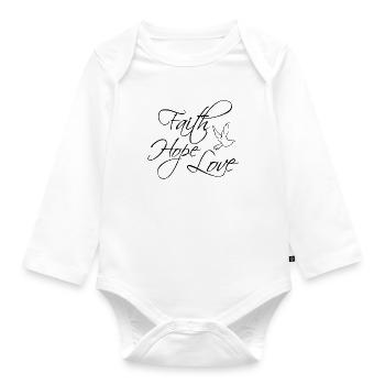 faith hope love dove - Organic Longsleeve Baby Bodysuit - white - Front