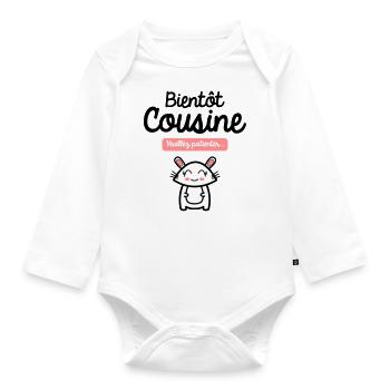 bientôt cousine veuillez patienter - Body Bébé bio manches longues - blanc - Devant