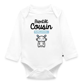 bientôt cousin veuillez patienter - Body Bébé bio manches longues - blanc - Devant