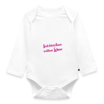 Wir essen jetzt Opa - Satzzeichen retten Leben - Baby Bio-Langarm-Body - Weiß - Vorne