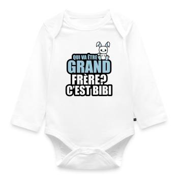 qui va être grand frère? c'est bibi - Body Bébé bio manches longues - blanc - Devant