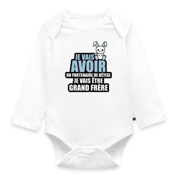je vais avoir un partenaire de bêtise grand frère - Body Bébé bio manches longues - blanc - Devant