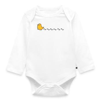 Funny bird with bird tracks (b) - Organic Longsleeve Baby Bodysuit - white - Front
