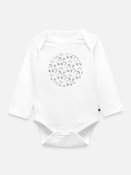 Retro Blumen Illustration Floral - Baby Bio-Langarm-Body - Weiß
