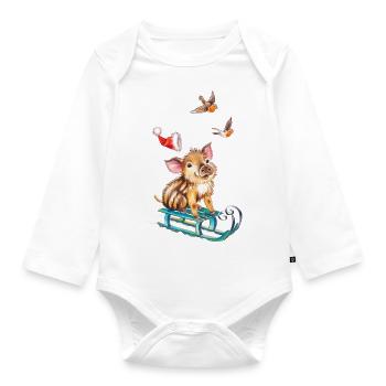 piglet on sled - Organic Longsleeve Baby Bodysuit - white - Front