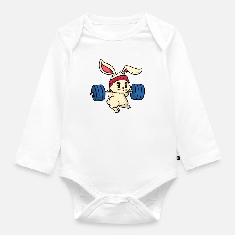 Brioches de lapin en acier avec haltère sur l'exercice - Body Bébé bio manches longues - blanc