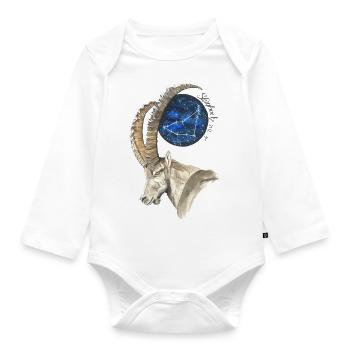 Sternzeichen Steinbock mit Datum und Sternbild - Baby Bio-Langarm-Body - Weiß - Vorne