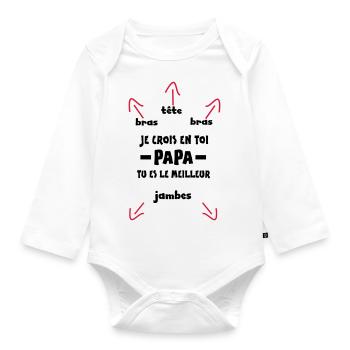 PAPA TU ES LE MEILLEUR,citation, message - Body Bébé bio manches longues - blanc - Devant
