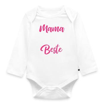 Mama ist die Beste | Geschenk - Baby Bio-Langarm-Body - Weiß - Vorne