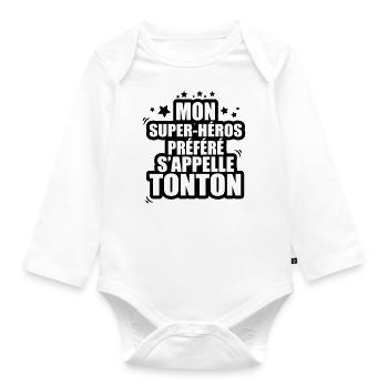 mon super-héros préféré s'appelle tonton - Body Bébé bio manches longues - blanc - Devant
