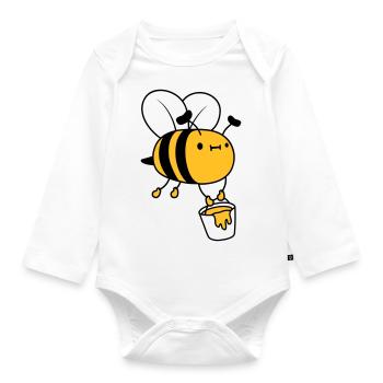 Honig Eimer Biene - Baby Bio-Langarm-Body - Weiß - Vorne