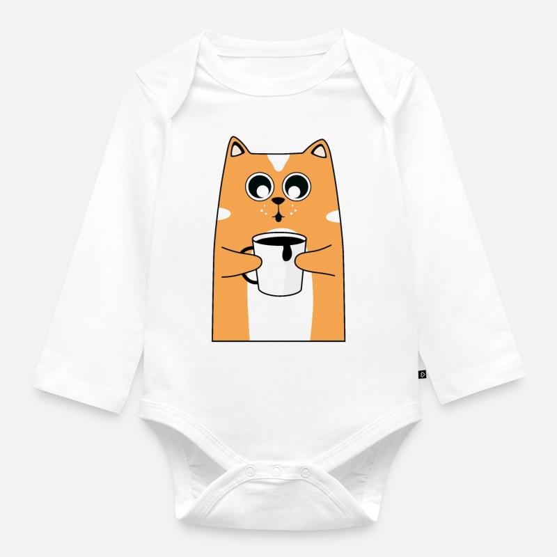 Cat Coffee Design - Body Bébé bio manches longues - blanc