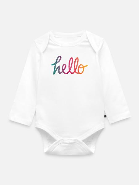 Hello Typografie Regenbogen - Baby Bio-Langarm-Body - Weiß