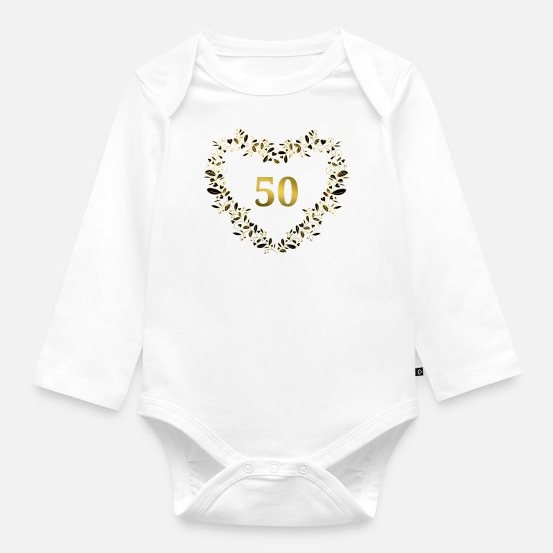 50. Jubiläum, Geburtstag oder Jahrestag - Herz - Baby Bio-Langarm-Body - Weiß