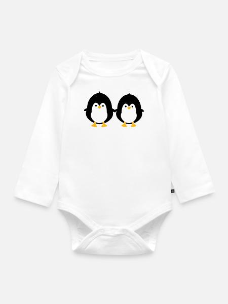 Zwei Pinguine - Baby Bio-Langarm-Body - Weiß