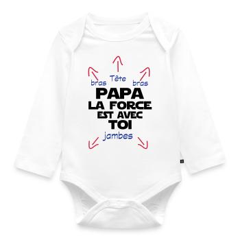 papa la force est avec toi - Body Bébé bio manches longues - blanc - Devant