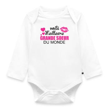 voila meilleure grande soeur du monde - Organic Longsleeve Baby Bodysuit - white - Front