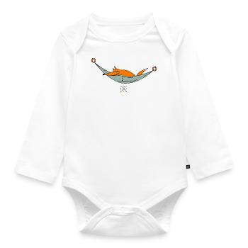 Clever fox hanging out - Organic Longsleeve Baby Bodysuit - white - Front