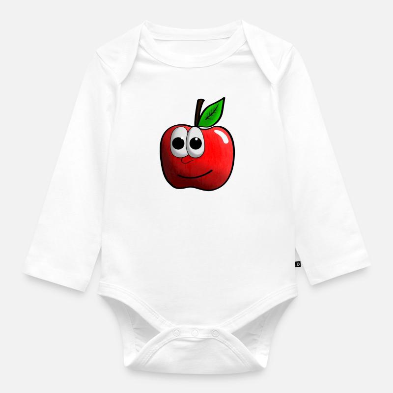 Pomme avec graphique de visage - Body Bébé bio manches longues - blanc